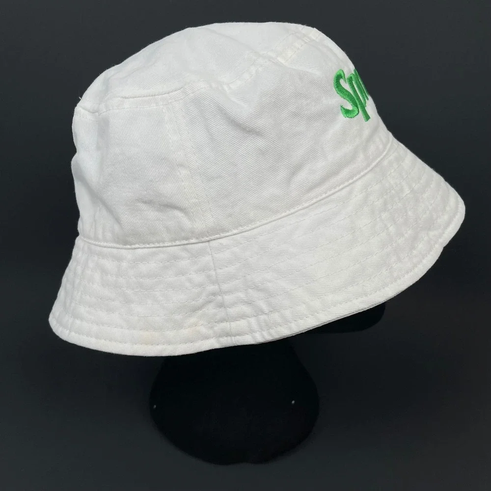 Hit Sprite Bucket Hat Unisex OS White Green Embroidered Logo Cotton Retro